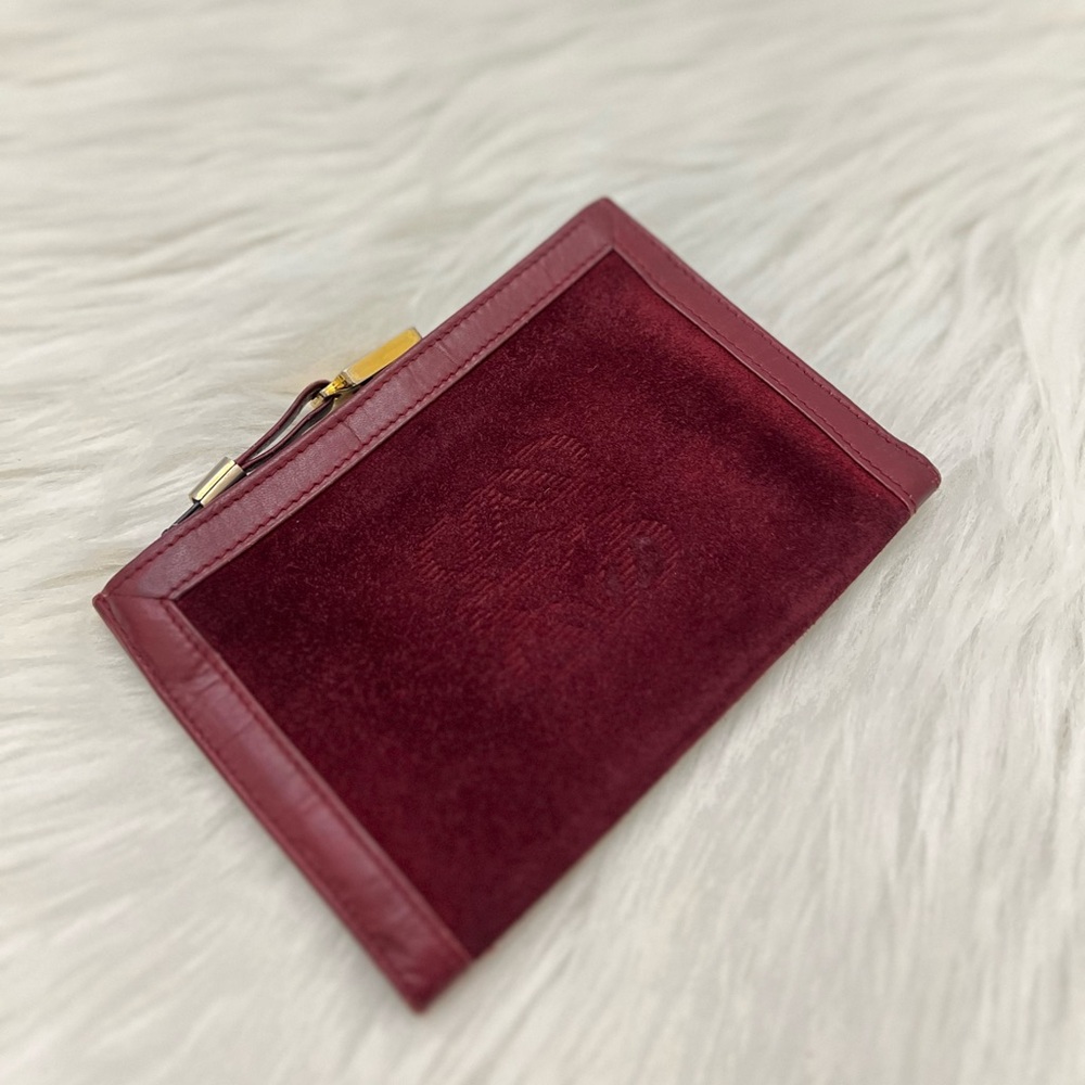 LOEWE - BURGUNDY LEATHER SUEDE COMPACT BIFOLD PASSPORT HOLDER SNAP WALLET - Picture 3 of 10